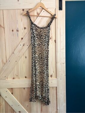 Faithful the Brand Leopard Print Midi Slip Dress in Tan and Black